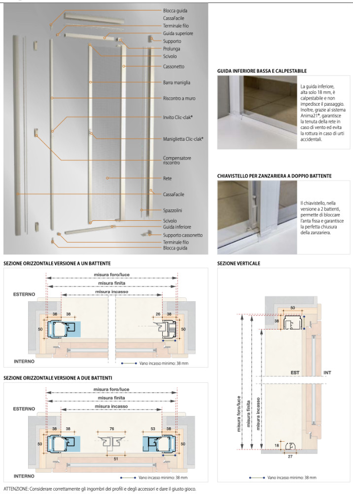 Virtus Incasso by Bettio 40/50 mm - Made to Measure Lateral Mosquito Net