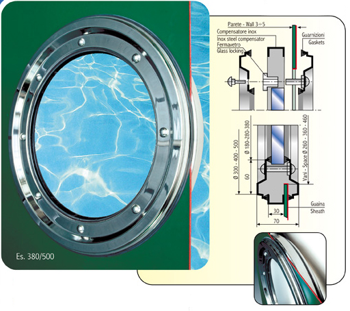 Oblò Subacqueo per Pareti Metalliche - Acciaio Inox Lucido Tondo - Tenuta Stagna AISI 316