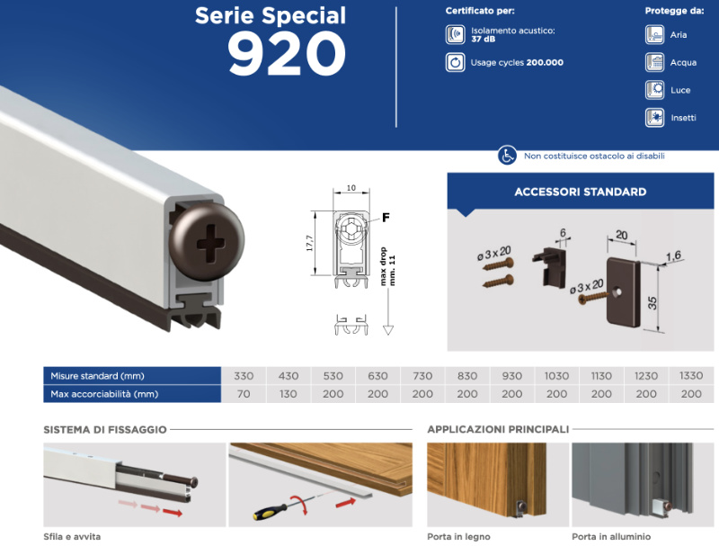 920 Comaglio Serie Special - Paraspifferi per Porte in Legno