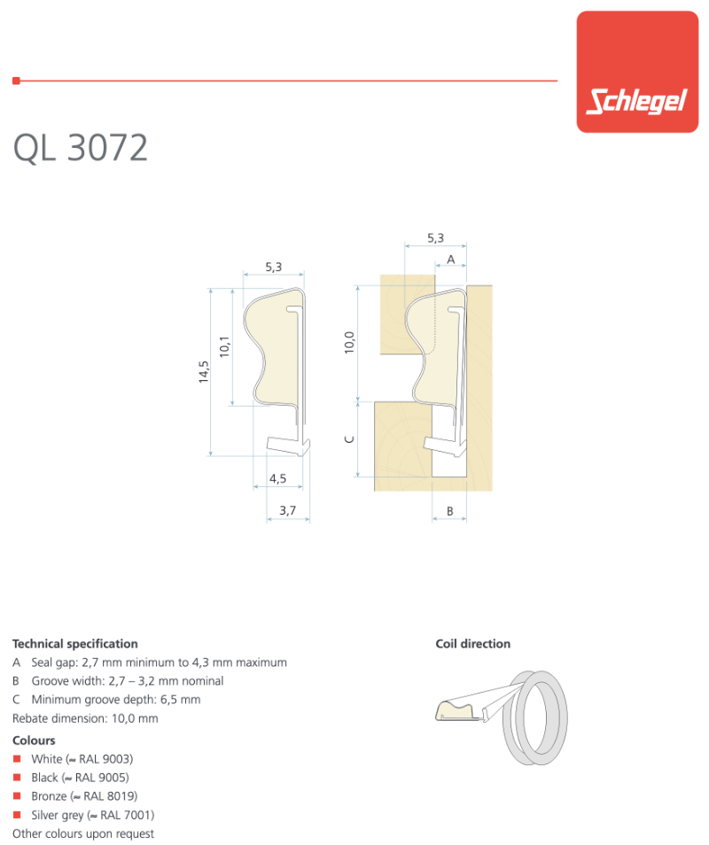 Schlegel QL 3072 Gasket for Wooden Windows Doors Furniture