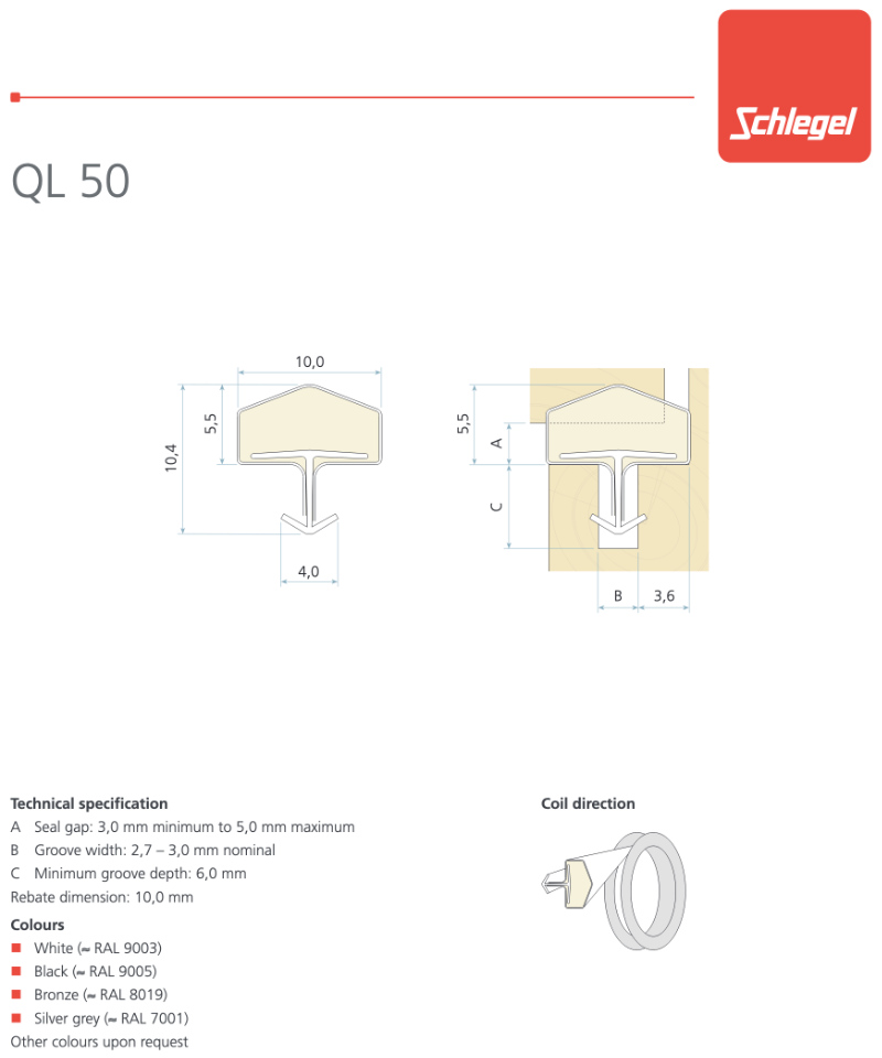 Schlegel QL 50 - Guarnizioni per Applicazioni su Porte e Mobili in Legno