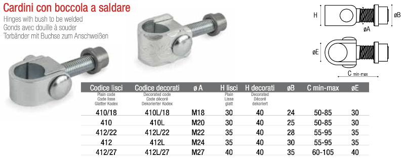 Cardine con Boccola a Saldare per Cancelli - Brevetti Adem