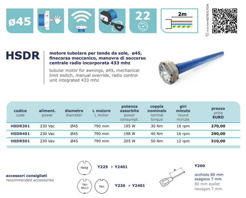 HSDR Almot motore tubolare per tende da sole