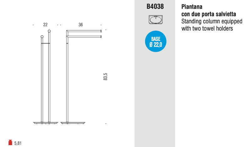 Piantana Bagno - Design Mini B4038 - con Due Porta Salvietta