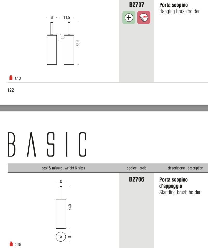 Porta Scopino Bagno - Colombo Design Basic - Misure