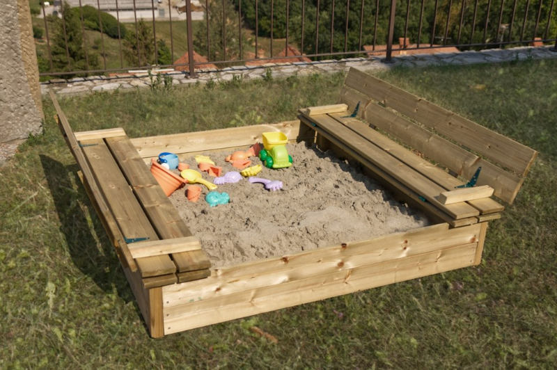 Bac à sable Loeva en bois 120x120x20 cm : Bacs à sable et tables