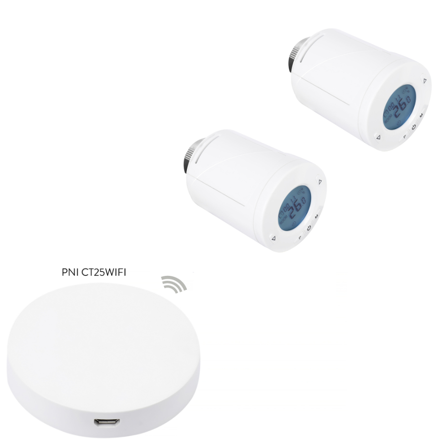 Cabezal termostático para radiador PNI CT25 - Kit de 2 piezas + Hub PNI CT25WIFI