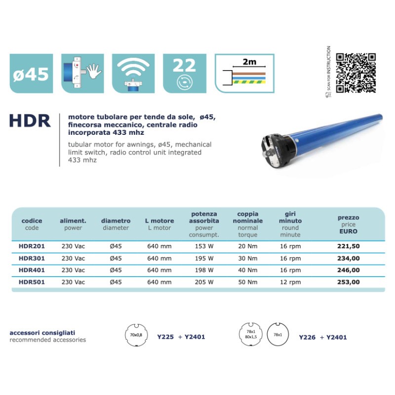 Almot SUN1A Kit Motore Radio per Tende da Sole 50 Nm