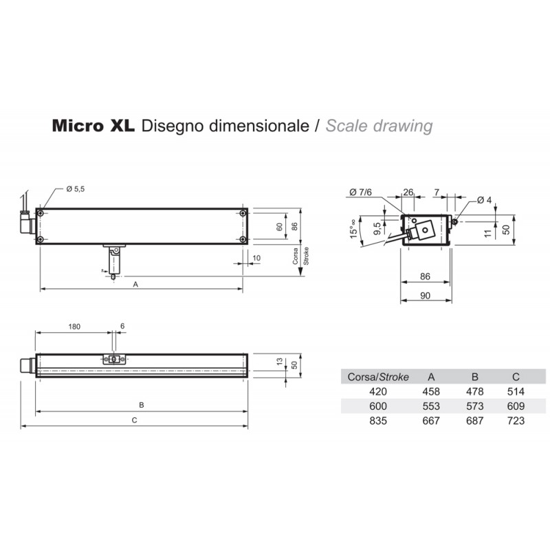 Attuatore a Catena Micro XL RWA WAY Mingardi 24V Corsa 420-600-835mm 400N