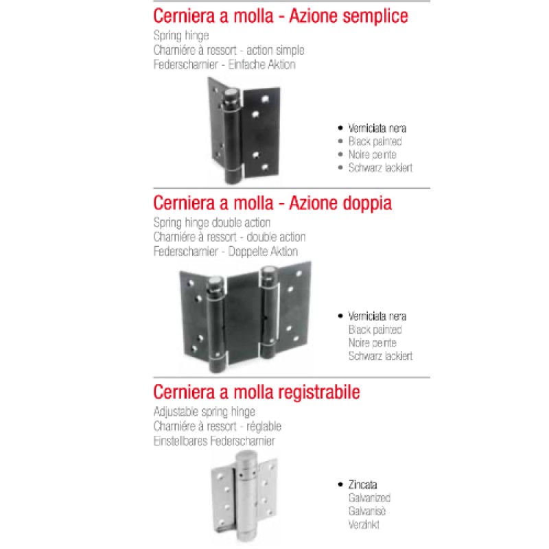 Cerniera a Molla Adem Azione Semplice o Doppia o Registrabile