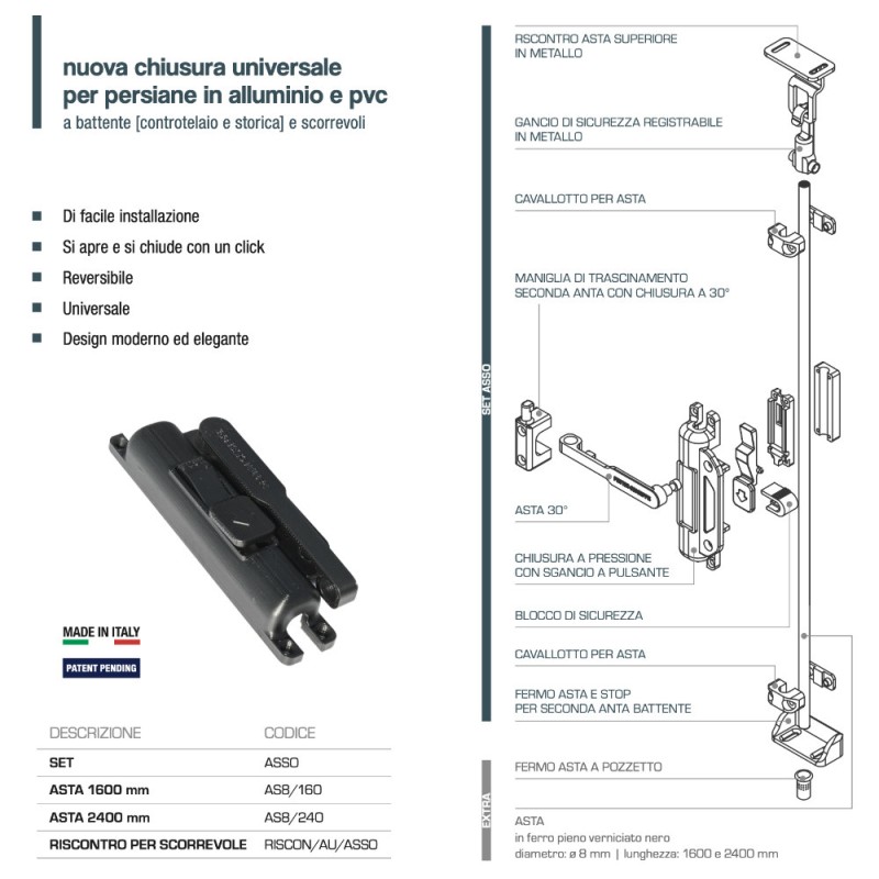 Chiusura Persiane Alluminio e PVC Pettiti Asso Facile e Universale