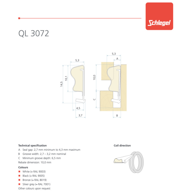 Guarnizione Schlegel QL 3072 per Finestre in Legno Porte Mobili