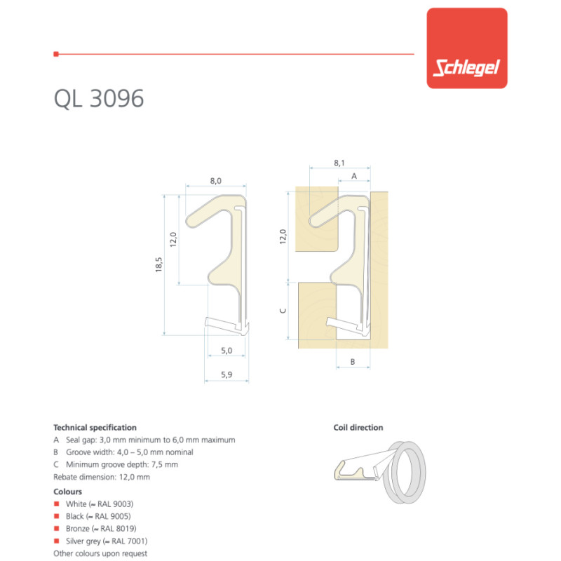 Guarnizione Schlegel QL 3096 per Porte e Finestre in Legno