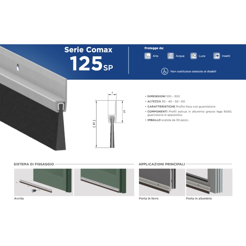 Paraspiffero Fisso Fai da Te per Porta 125SP Comaglio Comax