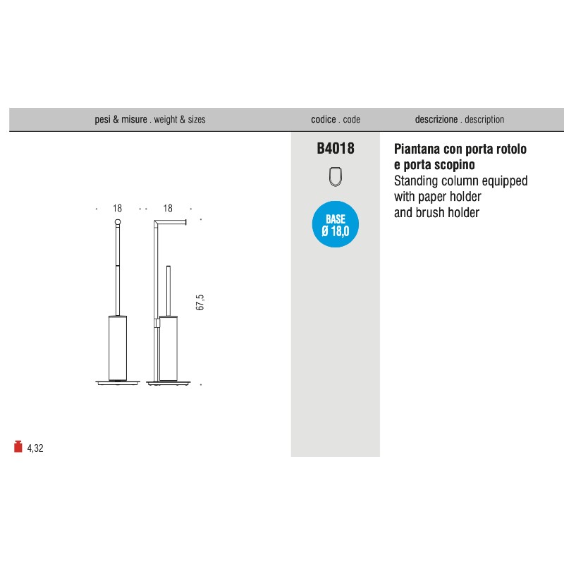Piantana Bagno Colombo Mini B4018 Porta Scopino e Porta Rotolo