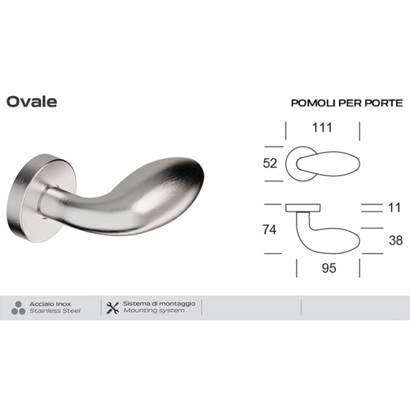 Pomolo Fisso in Acciaio Inox Ovale 258 Reguitti