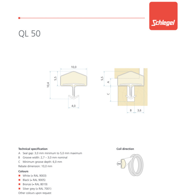 Schlegel QL 50 Guarnizioni per Applicazioni su Porte e Mobili in Legno