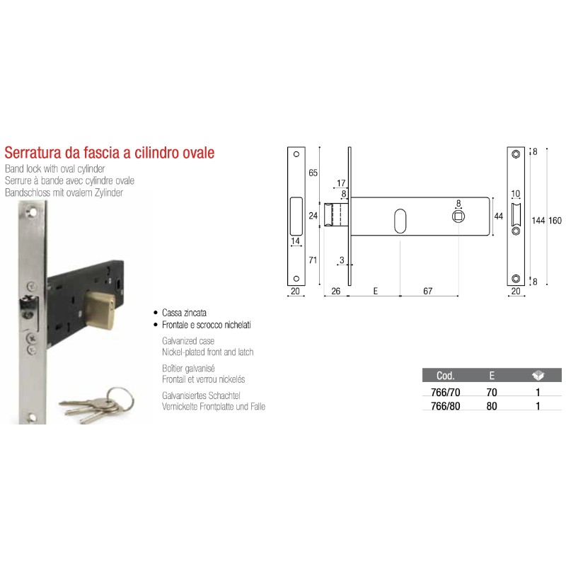 Serratura da Fascia a Cilindro Ovale per Cancelli a Battente 766 Adem