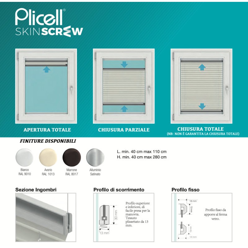 Tenda Plissé Plicell Skin Screw 13 mm Semplice da Installare