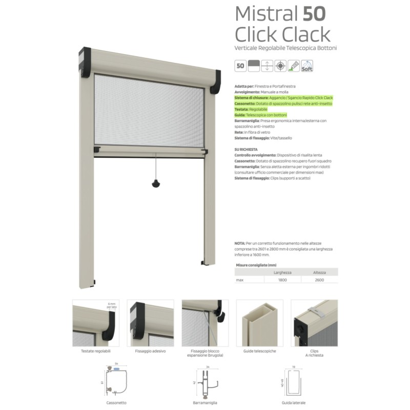 Zanzariera Mistral Rami Verticale per Finestra Click Clak Regolabile Telescopica